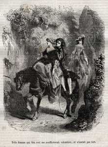 Sådan en kvinde, der læste dette, ville med glæde blæse mig og ville ikke tage fejl. - Illustration til "" bekendelserne" af Jean-Jacques (Jean Jacques) Rousseau (1712-1778) - gravering af 1849 af Unknown artist