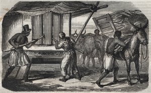 Sukkerfremstilling: en sukkerrørsmølle i en sukkerfabrik i Vestindien. Stik fra 1859. af Unknown artist