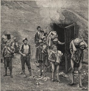 Svovludvinding (Zolfara) på Sicilien, tegning af Unknown artist
