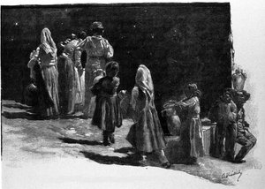 Overtro: indbyggerne i landsbyerne på Siciliens kontemplation af stjerner. Indgravering af det 19. århundrede af Unknown artist