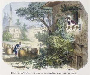 Fortælling: "" hun troede, at han sørgede for, at hans varer var i orden"" - i "" Tusind og en nat", red. Emile Guérin, fortalt af Md Bondet, Paris, n.d. af Unknown artist