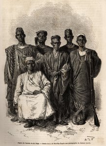 Den afrikanske eskorte af Mage, løjtnant-på-skibet, sendt på en mission til Niger. Indgravering til illustration af historien om løjtnant Mages rejse i det vestlige Sudan mellem 1863 og 1866, udgivet i "Le tour du monde, nouveau journal des voyages", redig af Unknown artist