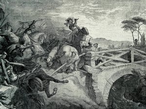 Slaget ved Garigliano (Garellano) mellem franskmændene og spanierne under den tredje italienske krig, 29. december 1503.: Gonzalo Fernandez De Cordoba kaldet El Gran Capitan af Unknown artist