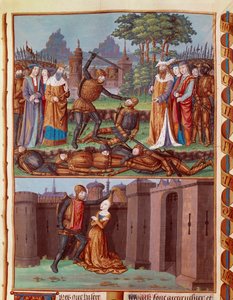Slaget om Horaces og Curiacers De tre Horaces i Rom møder de tre Kuriacer. Forskellige kampscener. Horace, en af de tre Horace-brødre (de tre Horaces), romere designet til at møde de tre Curiacer, fra byen Alba i det 7. af Unknown artist