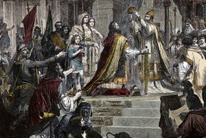 The Coronation of Charlemagne - Coronation of Charlemagne (742 - 814) i 800 af pave Leon III af Unknown artist
