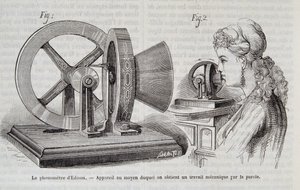 Edison-fonometeret - enhed, ved hjælp af hvilken et mekanisk værk opnås ved tale i "" Nature"" 1878. af Unknown artist