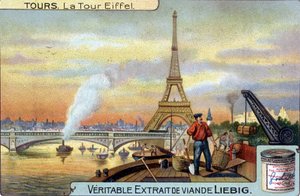Eiffeltårnet set fra Seinen i Paris om aftenen. af Unknown artist