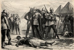 Kejseren (negus) af Etiopien Theodoros II (Tewodros) døde den 13. april 1868 efter englændernes erobring af Magdala, hvor negus havde trukket sig tilbage. Gravering i "" L