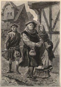 The Gartier (The Glover), der ledsager sin datter til kirken - 1800-tallets illustration til den historiske roman "The Pretty Girl of Perth or Valentine