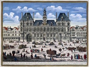 Hôtel de Ville de Paris og dens plads i det 16. århundrede - gravering af Unknown artist