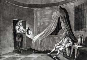 Jernmasken i sit fængsel på øen Sainte-Marguerite af Unknown artist
