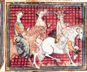 Kongen af Francs Chilperic I (543-597) og Fredegonde en hesteminiature fra "" Grandes Chronicles de France"" 1375-1379 kommunale bibliotek, Castres af Unknown artist