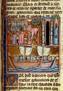 Knights rejste til korstoget. Miniature taget fra "" La quete du Holy Grail et la mort du roi Arthur"" af Robert De Borron (ou Boron) (1147-1170) Omkring 1280 Paris, B.N. af Unknown artist