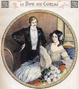 The Lady of the Camelias af Alexandre Dumas Jr., en illustration i slutningen af det 19. århundrede efter journalen for romaner. af Unknown artist