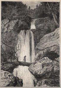 Linklater-vandfaldet - illustration fra det 19. århundrede til den historiske roman "The Puritans of Scotland" (Old Mortality) af Walter Scott (1771-1832) af Unknown artist