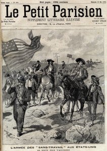 "No Work"-hæren i USA på vej til Washington. I april fandt strejker sted i Pennsylvania og Ohio, og en hær af arbejdsløse mænd ledet af Jacob Coxey marcherede til Washington for at kræve arbejde. Gravering i "" Le Parisien"" af Unknown artist