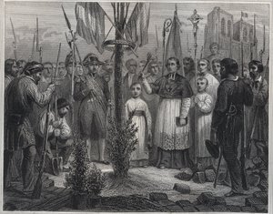 Plantagen af ​​et frihedstræ under revolutionen (frihedspol) - Plantage af et frihedstræ (poppel) i Frankrig under den franske revolution - Indgravering i "Les Fastes Populaires, ou Histoire des acts heroiques du peuple et de son influence af Unknown artist