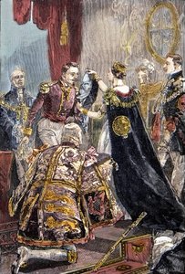 Dronning Victoria investerer franskmændenes kejser med strømpebåndsordenen på Windsor Castle af Unknown artist