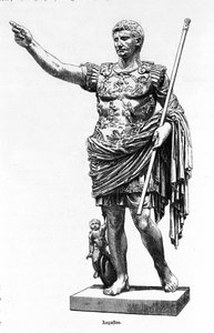 Den romerske kejser Augustus (Octavian eller Octavian) (63 f.Kr. - 14), Indgravering af det 19. århundrede. af Unknown artist