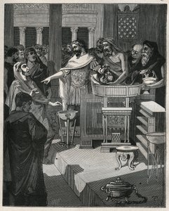 Den romerske kejser Caligula (12-41) i en brocanter i romersk Gallien. Indgravering fra 1885 i "" Les arts et metiers illustres"" af Adolphe BITARD. af Unknown artist