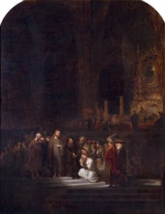 Kvinden taget i utroskab (efter Rembrandt), c.1845 af Unknown