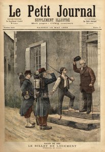 Indkvarteringsbilletten, som løber under Napoleon-perioden, stilles til rådighed af hæren til sine soldater og bærer navnet og lokaliteten for en bestemt anklage til heberger-soldater i felten. Gravering efter et maleri af Cres, i "" Le petit journal af Unknown artist