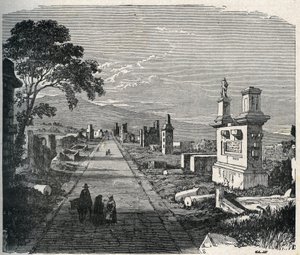 Den gamle Appia-rute, via Appia krydser pontins-mossen (Agro pontino) nær Rom. Indgravering af det 19. århundrede. af Unknown artist