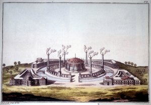 Den antikke by Nineve, den antikke by Assyrien, der viser den imaginære udsigt over et assyrisk palads. af Unknown artist