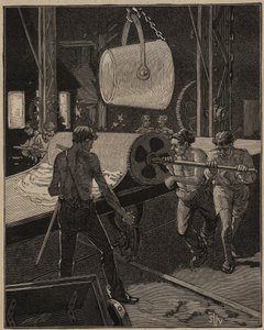 Glaskunsten: at lave is. Trin kaldet "det store flow". Indgravering fra 1885 i "" Les arts et metiers illustres"" af Adolphe BITARD. af Unknown artist