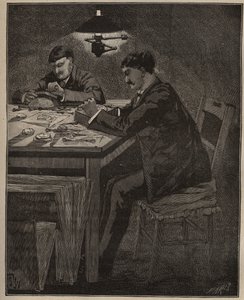 Kunsten at lapidary: indgravering af camee shell (camee-shell). Indgravering fra 1885 i "" Les arts et metiers illustres"" af Adolphe BITARD. af Unknown artist