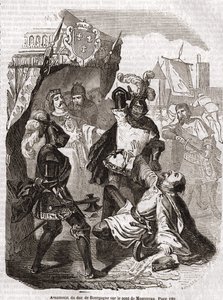 Mordet på hertugen af ​​Bourgogne (Jean sans Peur) på broen af ​​Montereau - i "Histoire de France"" af Anquetil, Paris af Unknown artist
