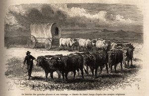 De store sletter styrer og dens hitch. Gravering til illustration af turen til det amerikanske fjernvest, af M. L. Simonin, i 1867, udgivet i "Le tour du monde, nouveau journal des voyages", redigeret af Edouard Charton af Unknown artist