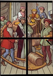 Bryggerne. Litografi fra et farvet glasvindue i katedralen i Tournai fra det 15. århundrede. 19. århundrede. Paris, dekorativ kunst af Unknown artist