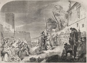 Afbrændingen af biskopperne Nicholas Ridley og Hugh Latimer på bålet nær porten til Balliol College, Oxford, England af Unknown artist