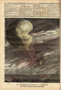Den fangede ballon (fangeballon) af de franske herrer Godard og Panis, offer for en ulykke forårsaget af stormen den 7. juli, på jorden til verdensudstillingen i Chicago, i fuld flyvning, ballonen blev ramt og ramt, hvilket gjorde ondt to flyvere gr af Unknown artist