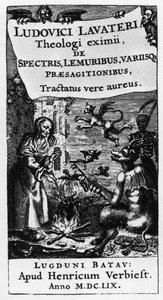 Heksens gryde - Frontispice af bogen "" De spectris lemuribus et magnis "" af Ludwig Lavater (1527-1586) - 1659 af Unknown artist