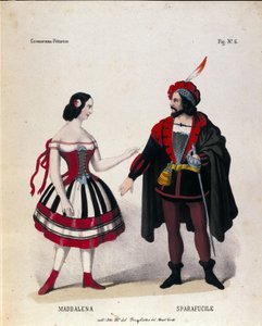 Karaktererne af Maddalena og Sparafucile i tredje akt af operaen "" Rigoletto"" af komponisten Giuseppe Verdi (1813-1901) af Unknown artist