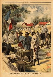 Spolerne på øen Reunion; for første gang siden dens oprettelse blev loven fra 1889, som fra et militært synspunkt sidestiller koloniernes indbyggere med de værnepligtige i metropolen, for at styrke de tropper, der ville kæmpe. af Unknown artist