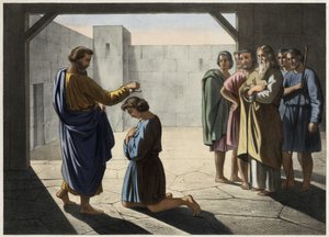 Davids kroning: Samuel udpeger David til Israels konge. Anonym gravering af det 19. århundrede. af Unknown artist