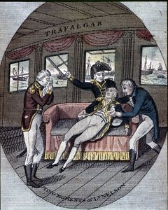 Admiral Nelsons død, slaget ved Trafalgar, ombord på hans skib, "Victory" (21. oktober af Unknown artist