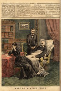 Jules Ferrys død (1832-1893), en republikansk politiker, forsvarer af Laique-skolen og tilhænger af koloniudvidelse. Indgravering i "" Le petit journal"" 1/04/1893. Selvas samling. af Unknown artist