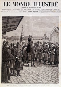 Afgangen af Kompagniet af 200. Regiment. Hilsen til flaget i Gare de Lyon. ""Den illustrerede verden"". 23/03/1895. Tegning. af Unknown artist