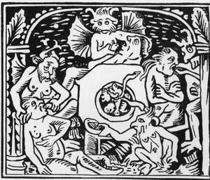 Djævleplagerne tvinger tudser og slanger til frådserne - "" Grand Calendrier et Compost des Bergers"", Lyon af Unknown artist