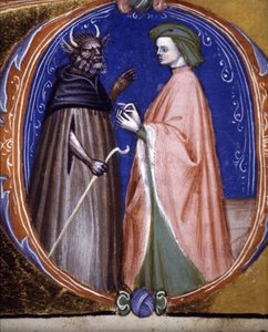 Mødet med Dæmonen. 14. århundredes manuskript. Biblioteca comunale di Rimini af Unknown artist