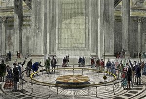 Den berømte oplevelse af Pendulet af Leon Foucault i 1851, der demonstrerer Jordens rotation ved Pantheon i Paris. af Unknown artist