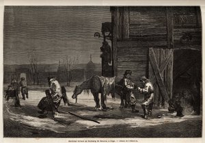 Den ferrant marechal, i forstaden til Moskva. Tegning af Henriet, til illustration af hans rejse til de russiske baltiske provinser i 1851-54. Indgravering i "" Le tour du monde"", redigeret af Edouard Charton af Unknown artist