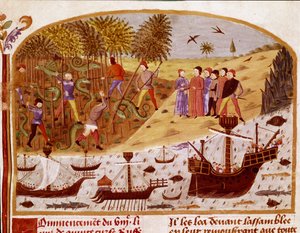 Flåden af kong Alexander den Store Miniature taget fra "" Book of Facts of Alexander the Great"" af Quintus Curtius Rufus (Quinte Curce) (1. århundrede), omkring 1468 - (Ms 1335) Reims, Kommunalbibliotek af Unknown artist