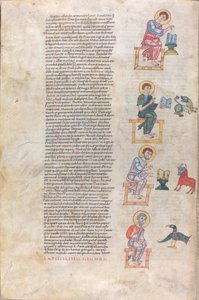 De fire evangelister med deres symboler: Matthæus, Lukas, Markus, Johannes af Unknown artist