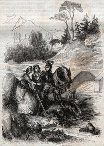 Den kæmpe eriphile besejret af Roger (Ruggero, Ruggiero) - Indgravering af 1851 fra "" Furious Roland"" (1500-tallet) af Ludovico Ariosto, kendt som Ariosta - Udgave oversat fra italiensk af greven af ​​Tressan og udgivet af Gust af Unknown artist
