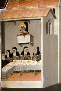 De gode søstre spiser fisk. 13. århundrede. af Unknown artist